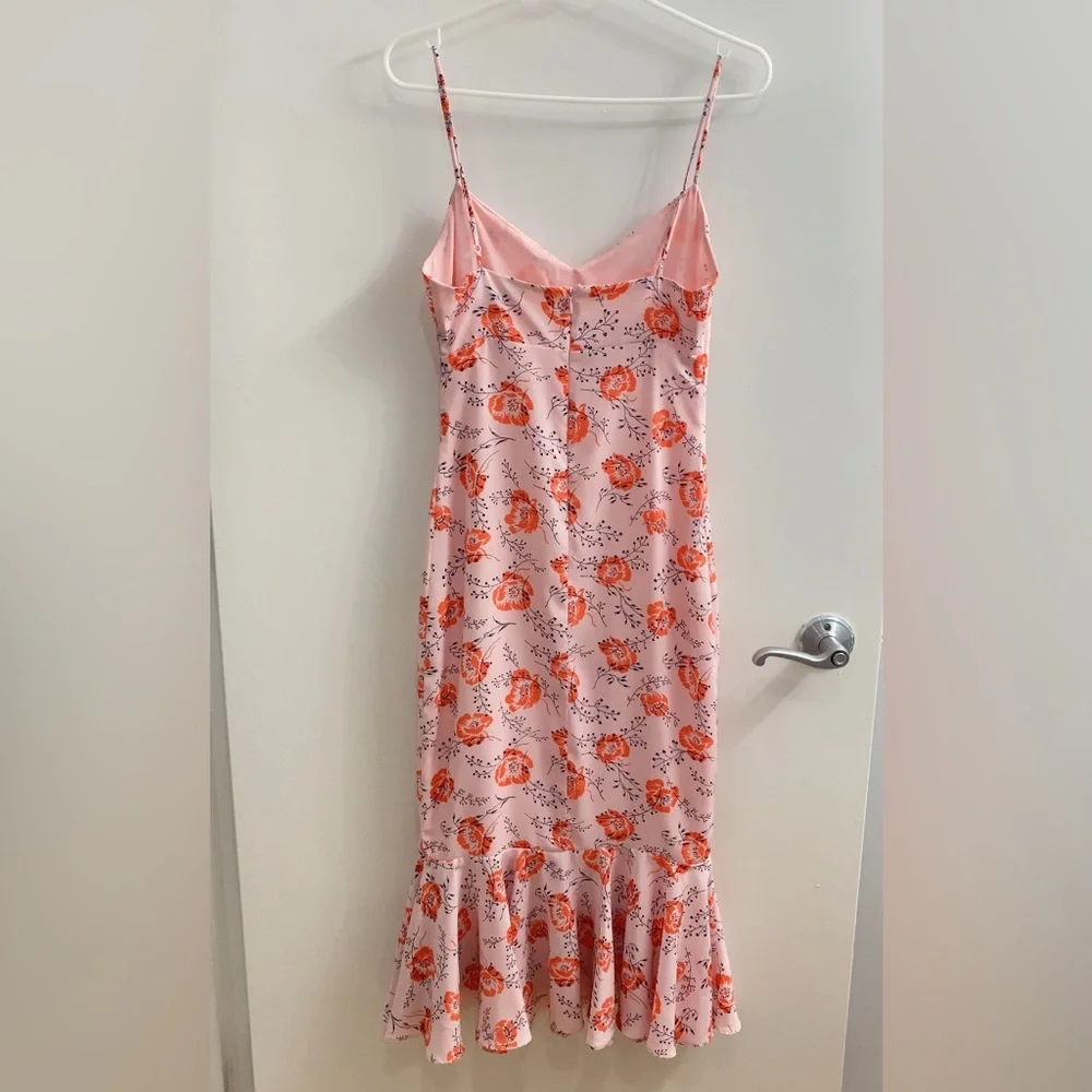 Likely Veosa Floral Midi Dress Rose Size 0 Pink Spaghetti Strap V-Neck - Picture 4 of 13